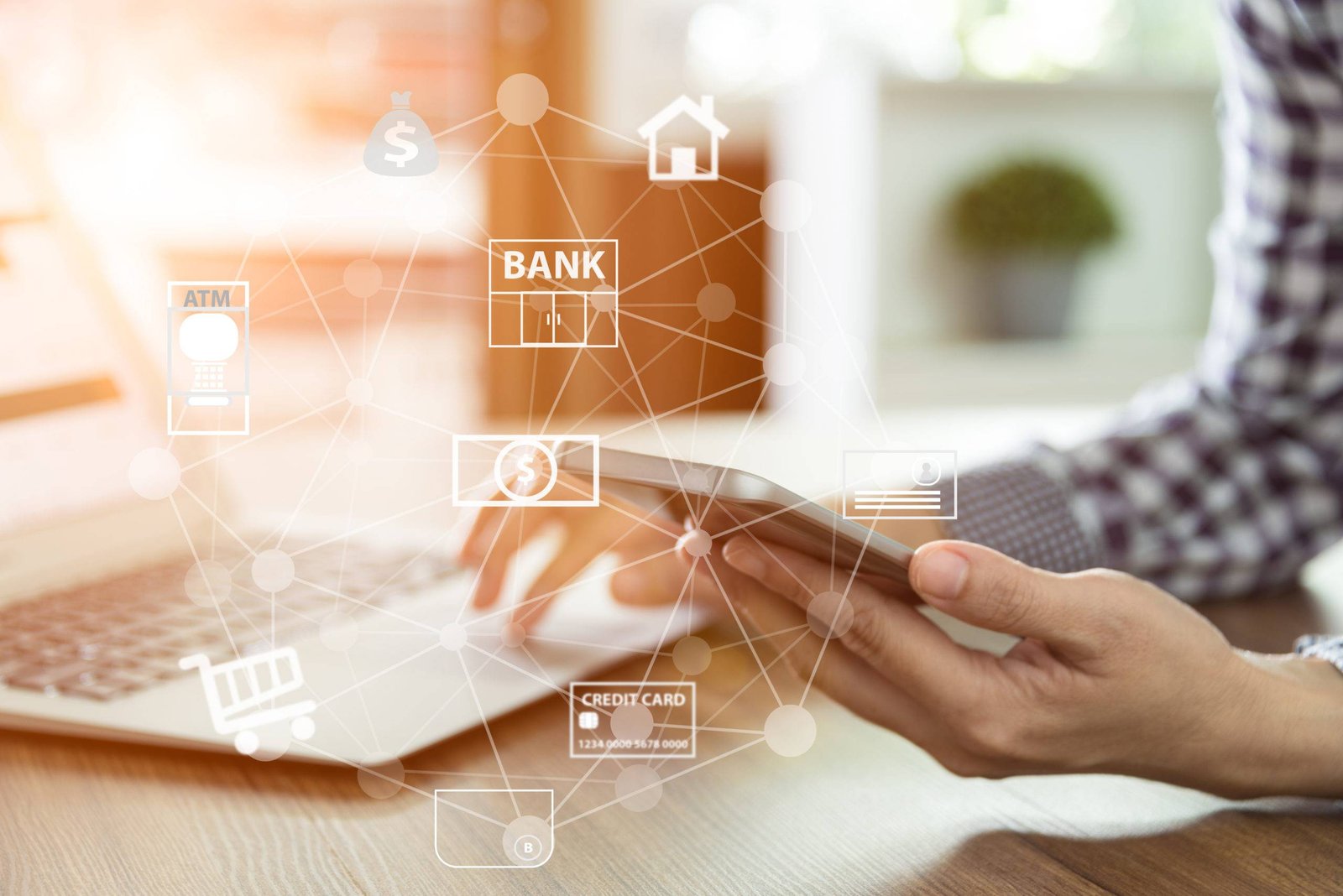 Mobile,Banking,Network.,Business,People,Using,Mobile,Phone,With,Icon