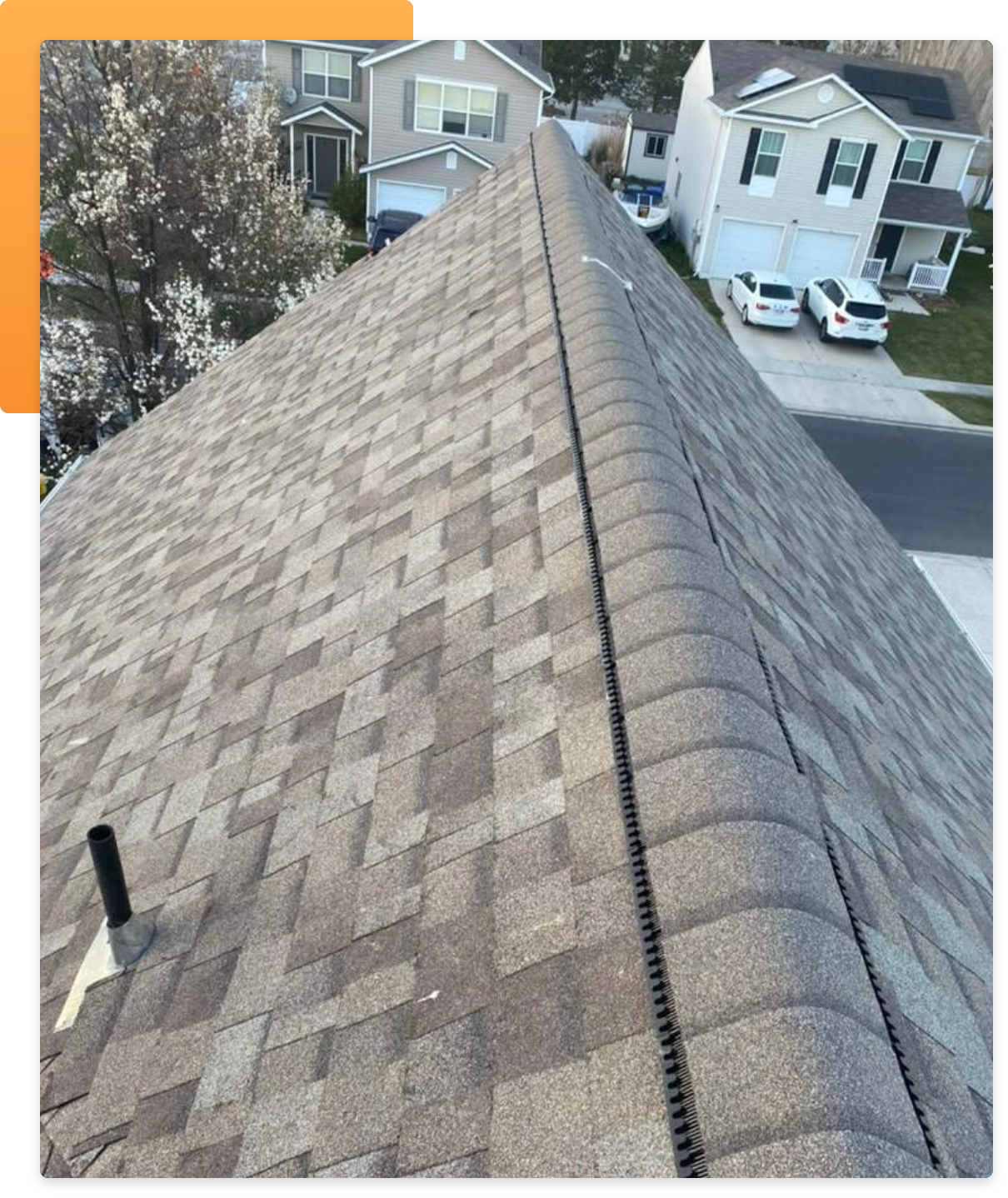 Roofing Contractor Services Offered by M&M Gutters, an image featuring part of a roof