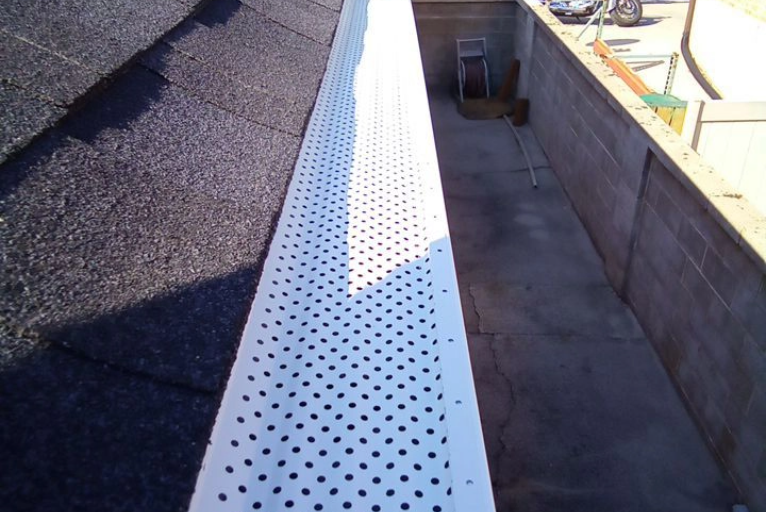 Image 1@2x Part of a roof with a white gutter guard