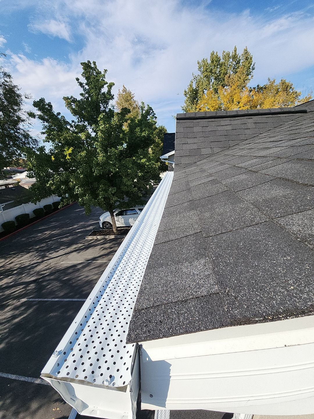Gutter Rx Leaf Guard, Image of part of a home, featuring part of a roof and part of a gutter