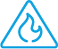 Thin line of a triangle with a fire icon in blue representing a heat cable